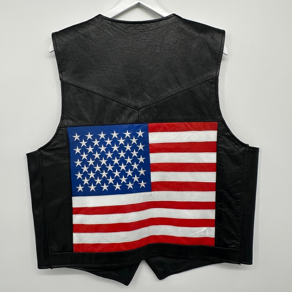 Interstate‎ Leather American Flag Vest Mens Size Large Biker Rebelcore Patriotic